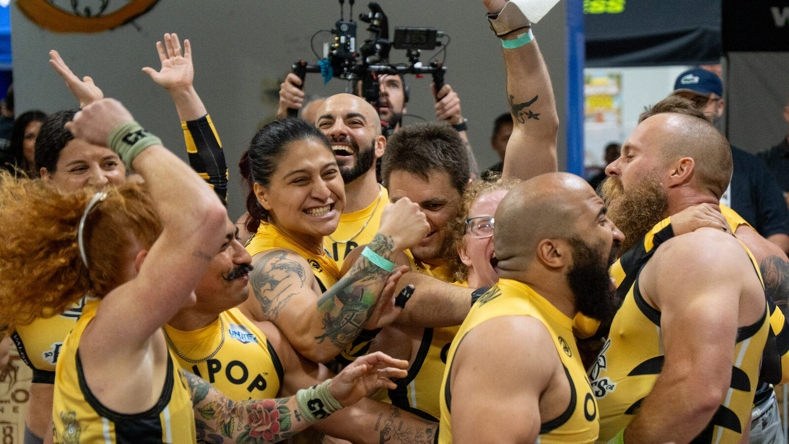 Houston Bandits players celebrate together after a race win during a 2026 match.